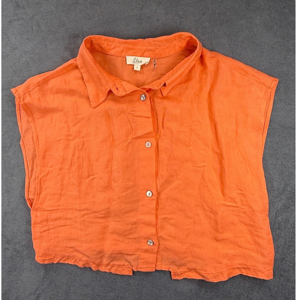 Elan crop linen blend top Large sleeveless orange coral button down summer beach